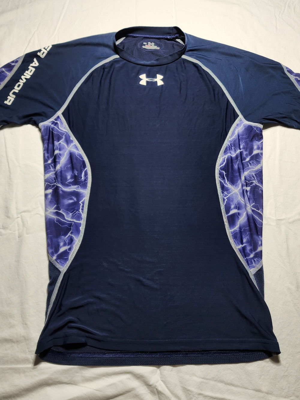 Under Armour Men’s Navy Short Sleeve Compression Tee with Purple Panels